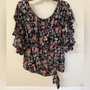 Vince Camuto Black Floral Ruffle Blouse
